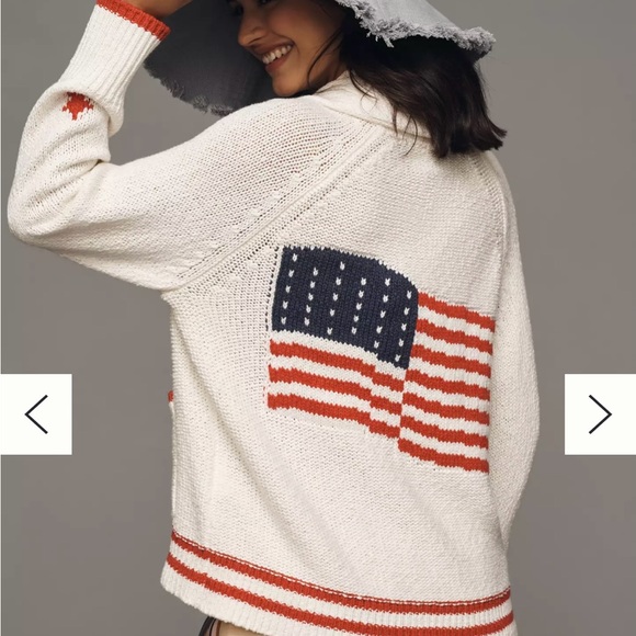 NWT Anthropologie Shawl Collar American Flag Cardigan Sweater sz S - Picture 1 of 8
